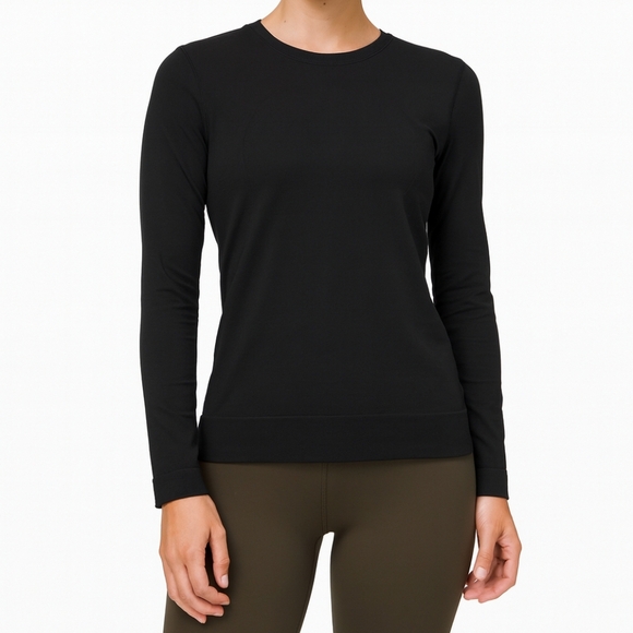Lululemon Swiftly Tech Casual Athletic Long Sleeve Hip Length Shirt Top Black 6 - Picture 1 of 10